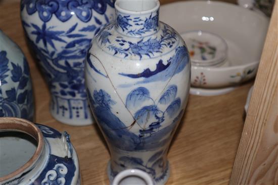 A group of 19th century Chinese and Japanese blue and white vases, vessels, etc. Tallest 25cm